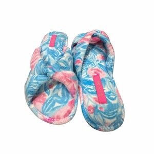 Lilly putlizer Blue & Pink Tie-Dye Plush Flip Flop Slippers